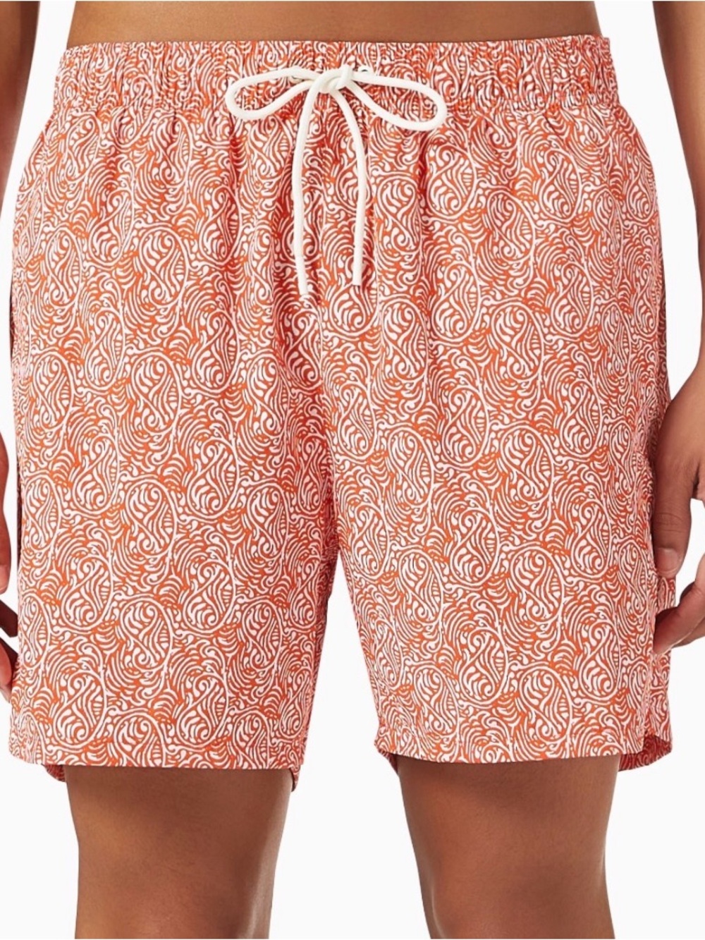 Mens Orange Printed Drawstring Swim trunks Tommy Hilfiger